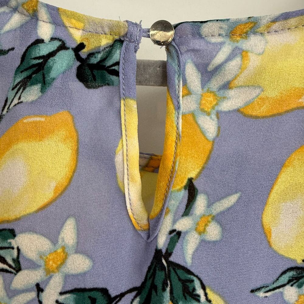 Torrid Lemon Print Tank Top Size 1X Purple Georgette Ruffle High Low Hem Keyhole - Picture 7 of 10